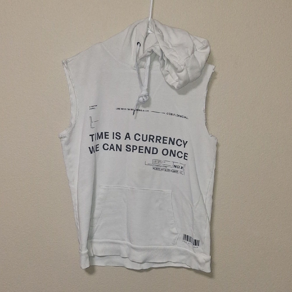 White Sleeveless Hoodie with Text Print (347 area) Haha..